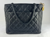 Chanel Black Caviar Leather Quilted Medallion Tote Bag Purse