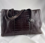 Prada St. Cocco Lucido Bauletto Handle Bag Crocodile Embossed Leather Brown