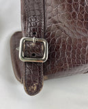 Prada St. Cocco Lucido Bauletto Handle Bag Crocodile Embossed Leather Brown