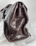 Prada St. Cocco Lucido Bauletto Handle Bag Crocodile Embossed Leather Brown
