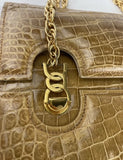 Gucci Tan Crocodile Shoulder Purse Gold Chain