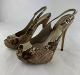 GUCCI Sandals Platform Sandal Brown Leather Peep Toe Ankle Strap Snakeskin 38.5 / US 8.5