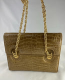 Gucci Tan Crocodile Shoulder Purse Gold Chain