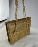 Gucci Tan Crocodile Shoulder Purse Gold Chain
