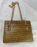 Gucci Tan Crocodile Shoulder Purse Gold Chain