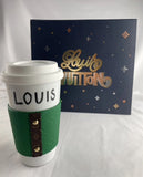 Louis Vuitton Travel Mug Cup Porcelain Coffee Tumbler Monogram Gift Set