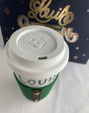 Louis Vuitton Travel Mug Cup Porcelain Coffee Tumbler Monogram Gift Set