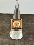 Chanel Autumn 2023 Silver Square Cocktail Ring w/ Faux Pearl & Crystal CC Logo Size 6.5