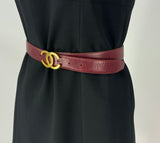 Chanel Red Calf Leather Adjustable Belt Gold CC Logo Size 28 / 70cm