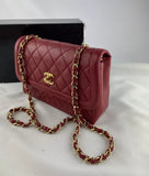 Chanel Vintage Red Quilted Leather Flap Gold CC Chain Shoulder Bag Purse w/ Wallet Insert