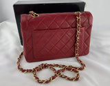 Chanel Vintage Red Quilted Leather Flap Gold CC Chain Shoulder Bag Purse w/ Wallet Insert