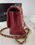 Chanel Vintage Red Quilted Leather Flap Gold CC Chain Shoulder Bag Purse w/ Wallet Insert