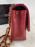 Chanel Vintage Red Quilted Leather Flap Gold CC Chain Shoulder Bag Purse w/ Wallet Insert