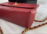 Chanel Vintage Red Quilted Leather Flap Gold CC Chain Shoulder Bag Purse w/ Wallet Insert