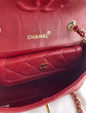 Chanel Vintage Red Quilted Leather Flap Gold CC Chain Shoulder Bag Purse w/ Wallet Insert