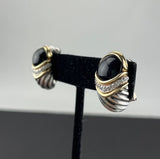 David Yurman 18K Gold Black Onyx Diamond Earrings