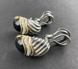 David Yurman 18K Gold Black Onyx Diamond Earrings