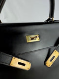 HERMES Black Kelly 32 Outer Stitch GD Hardware Box Calf Bag
