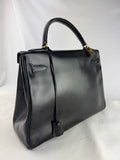 HERMES Black Kelly 32 Outer Stitch GD Hardware Box Calf Bag