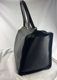 Ferragamo Gancini Black Leather Gold Hardware Tote Hand Bag