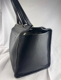 Ferragamo Gancini Black Leather Gold Hardware Tote Hand Bag