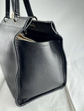 Ferragamo Gancini Black Leather Gold Hardware Tote Hand Bag