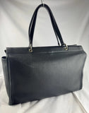 Ferragamo Gancini Black Leather Gold Hardware Tote Hand Bag