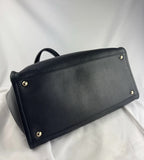 Ferragamo Gancini Black Leather Gold Hardware Tote Hand Bag