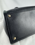 Ferragamo Gancini Black Leather Gold Hardware Tote Hand Bag