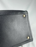 Ferragamo Gancini Black Leather Gold Hardware Tote Hand Bag