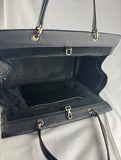 Ferragamo Gancini Black Leather Gold Hardware Tote Hand Bag