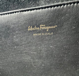 Ferragamo Gancini Black Leather Gold Hardware Tote Hand Bag