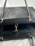 Ferragamo Gancini Black Leather Gold Hardware Tote Hand Bag
