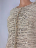 Mira Zwillinger Beige Tweed Sequin Trim Blazer Set Size M