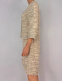 Mira Zwillinger Beige Tweed Sequin Trim Blazer Set Size M