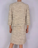 Mira Zwillinger Beige Tweed Sequin Trim Blazer Set Size M