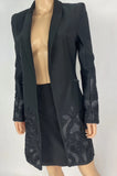 Alexis Embroidered Women's Black Coat Blazer Open Front Size XS