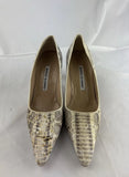 Manolo Blahnik Cream Grey Python Pointed Toe Pump Heel Shoe Size 37