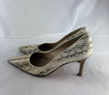 Manolo Blahnik Cream Grey Python Pointed Toe Pump Heel Shoe Size 37