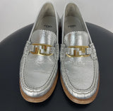 Fendi Vitello O'Lock Silver Leather Loafers Shoes 35