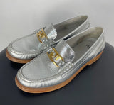 Fendi Vitello O'Lock Silver Leather Loafers Shoes 35