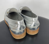 Fendi Vitello O'Lock Silver Leather Loafers Shoes 35