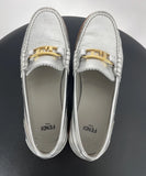 Fendi Vitello O'Lock Silver Leather Loafers Shoes 35