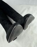 Aquatalia Ricarda Black Suede Tall Dress Boots Stacked Block Heel 7