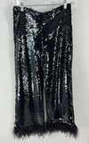 Alexis Hana Pants, Black Sequin W Feather Hem Size 6