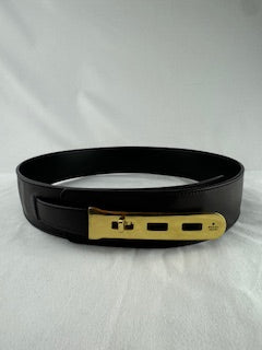 Gucci Black Leather Belt W Adjustable Gold Turn-lock Buckle