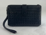 Bottega Venetia Black Leather Woven Wristlet Wallet