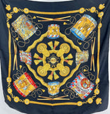 Hermes Carre Scarf 90 cm LES TAMBOURS Drum Motif Silk Black France