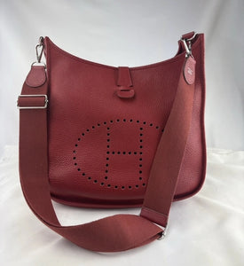 Hermes Red Clemence Leather Evelyne 33 C III GM Messenger Bag