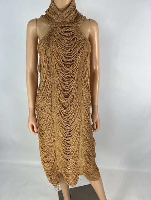Cult Gaia Womens High Neck String Knit Gold Dress Size M pennypincherboutique Cult Gaia Womens High Neck String Knit Gold Dress Size M pennypincherboutique